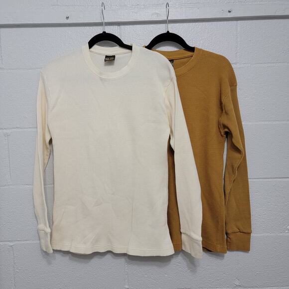Longsleeve Thermal Tops Set of 2 VTG SunTee 2X Cotton Mustard Yellow Cream 564 - Picture 5 of 14